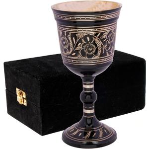 Solid Brass Gothic Chalice  Handmade Embossed Medieval Wine Goblet  Black & Gold Royal Vintage Cup  Unique Decor & Drinkware  6 Inch, Antique Floral Design