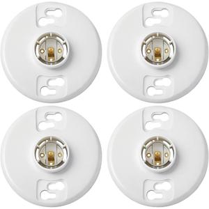 4 Pcs E26 Medium Base Ceiling Lamp Holder Keyless Light Sockets White Bulb Socket Incandescent Fluorescent CFL Lamp Holder 660w 250v (Phenolic Resin)