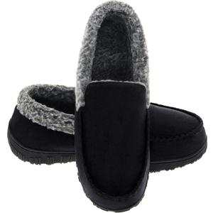 Lulex Moccasins for Men House Slippers Indoor Outdoor Plush Mens Bedroom Shoes with Hard Sole (12, Dark Black)