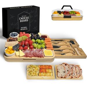 Charcuterie Boards,Charcuterie Board with Lid & Cheese Tray Set - Bamboo Cheese Board for Housewarming,Picnics,Weddings Gifts | Portable Travel Gifts for Women & Couples