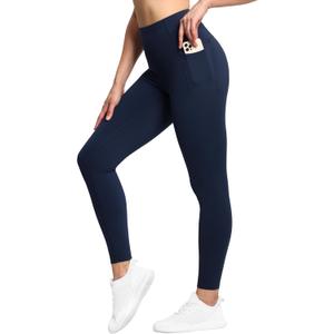 THE GYM PEOPLE Tummy Control Workout Leggings with Pockets High Waist Athletic Yoga Pants for Women Running, Fitness (Medium, Navy Blue)