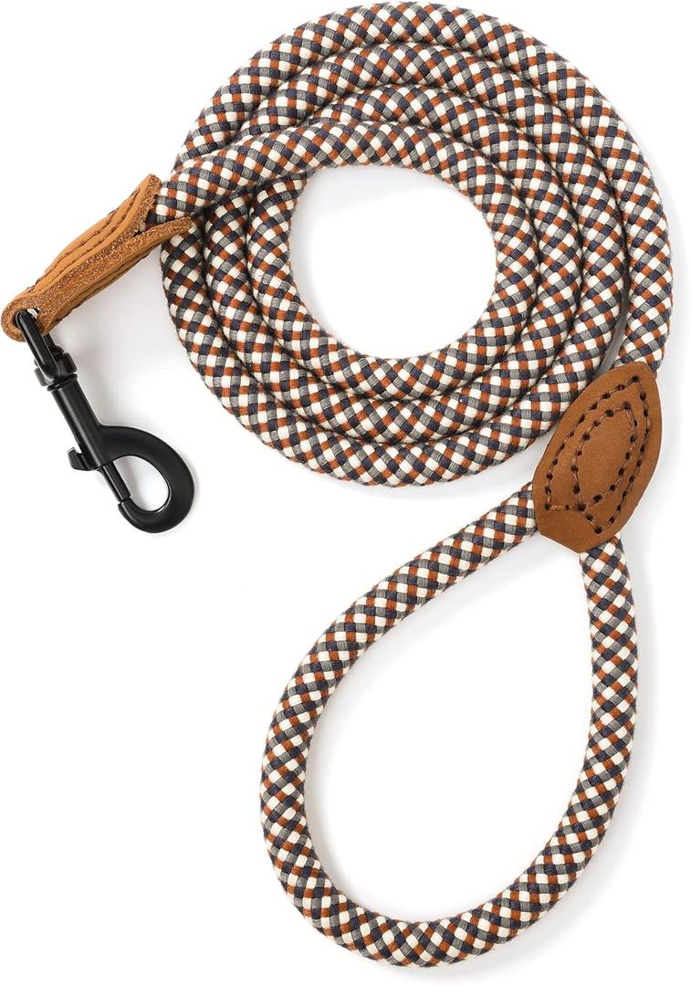 Mile High Life Rope Leash with Genuine Leather Connection, 6 FT/5 FT/4 FT, Heavy Duty Leash for Medium & Large Dogs (Brown, 48 Inch)