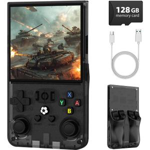 R36MAX Retro Handheld Game Console, 4.0 Inch IPS Screen Retro Gaming Console,Linux System, 4000mAh Battery Portable Pocket Mini Arcade, Built-in 128G,Retro Black