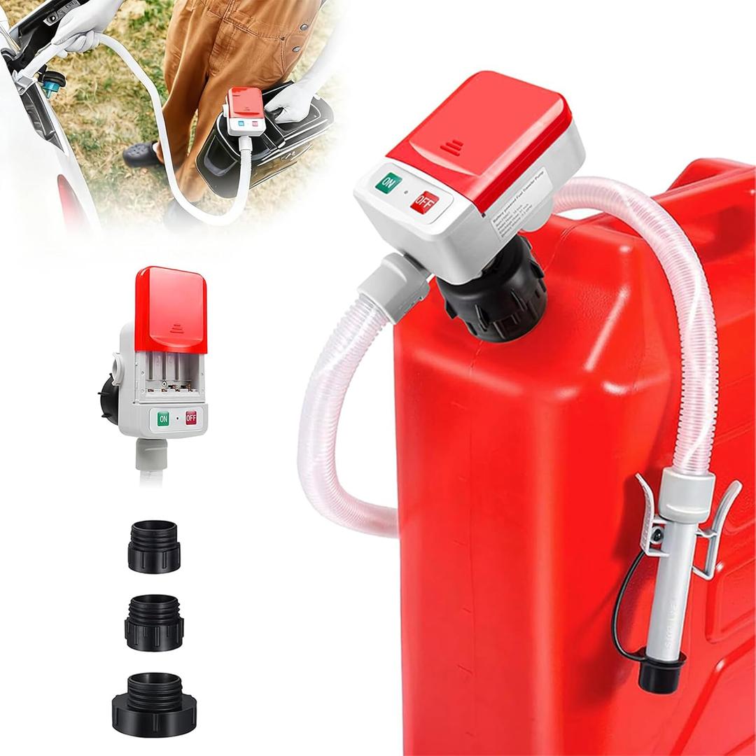 Fuel Transfer Pump with 51'' Extra Long Hose, Automatic Fuel Transfer Gas Can Pump Battery Powered with Auto-Stop High Flow Rate 3 Can Adapters Compatible with Lawnmowers