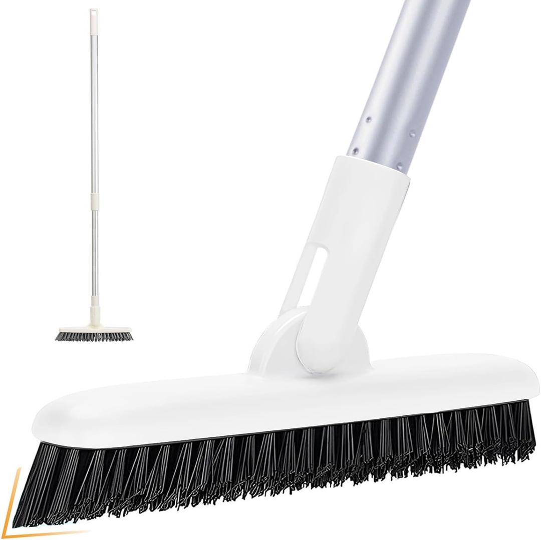 Grout Brush Floor Scrub Brush with Long Handle V Shape 51" Floors Scrubber with Stiff Bristle for Cleaning Bathroom Shower Tile, Patio, Garage, Kitchen, Wall and Deck (Off White)