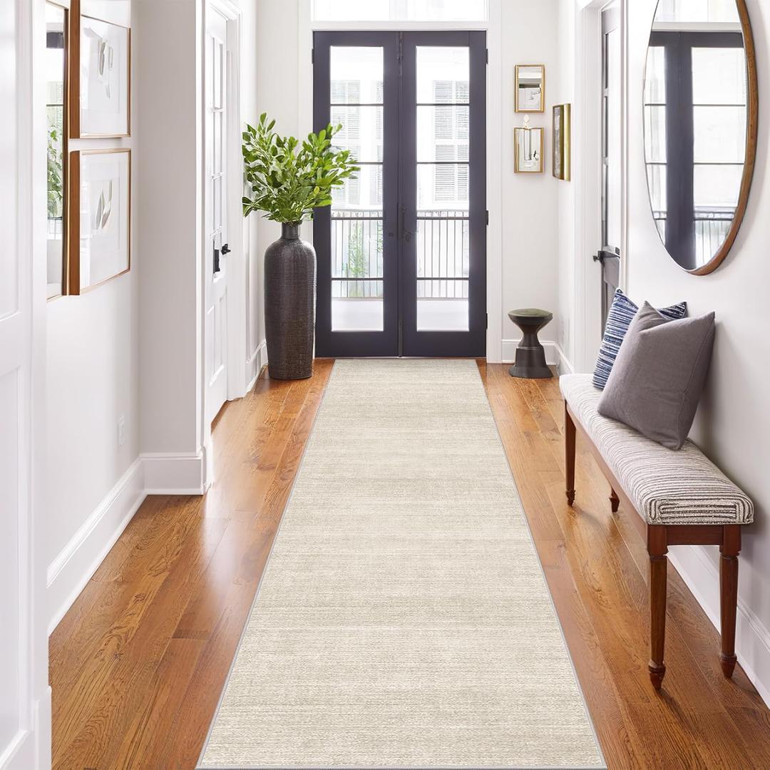Art&Tuft Hallway Runner Rug - 2x6 Runner Rug No Slip Low-Pile Rugs Runners, Soft Distressed Washable Carpet Runner for Hallways Bedroom Bathroom Kitchen Laundry Living Room, Beige