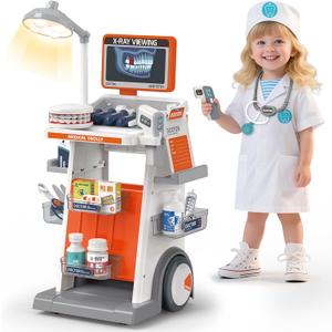 Dreamon Doctor Kit for Toddlers 3-5 Pretend Play Toys - 29 Pcs Kids Dentist Cart Play Set with Light and Costume - Role Play Medical Toy for 3+ Year Old Boys and Girls Christmas Birthday Gifts