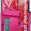 ATATOO for Motorola Razr 2024 Wallet Case with Card Holder (3 Cards) & Hinge Protection & HD Screen Protector, Military Grade Protection, Women Men Cute Phone Cover for Moto Razr 2024, Hot Pink