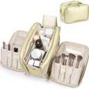 Travel Makeup Bag Women's Large Capacity Cosmetic Portable Organizer Large Opening Waterproof Storage Toiletry Bags Vertical Free-Standing Brush Holder for Easy Access Gold