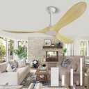 Biukis 52 Inch Ceiling Fans Without Lights: Outdoor Ceiling Fan No Lights and Remote 6 Speed Adjustable Reversible DC Motor 3 Blade Fan for Indoor Outdoor Patio Living Room Bedroom Wood
