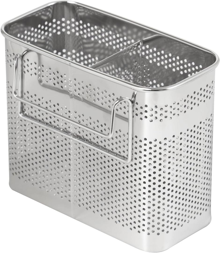 HOME&I Silverware Drying Basket, Hanging Rectangular Utensil Holder with 2 Compartments, Stainless Steel 304 Cutlery Caddy for Dish Rack, Kitchen Sink & Countertop