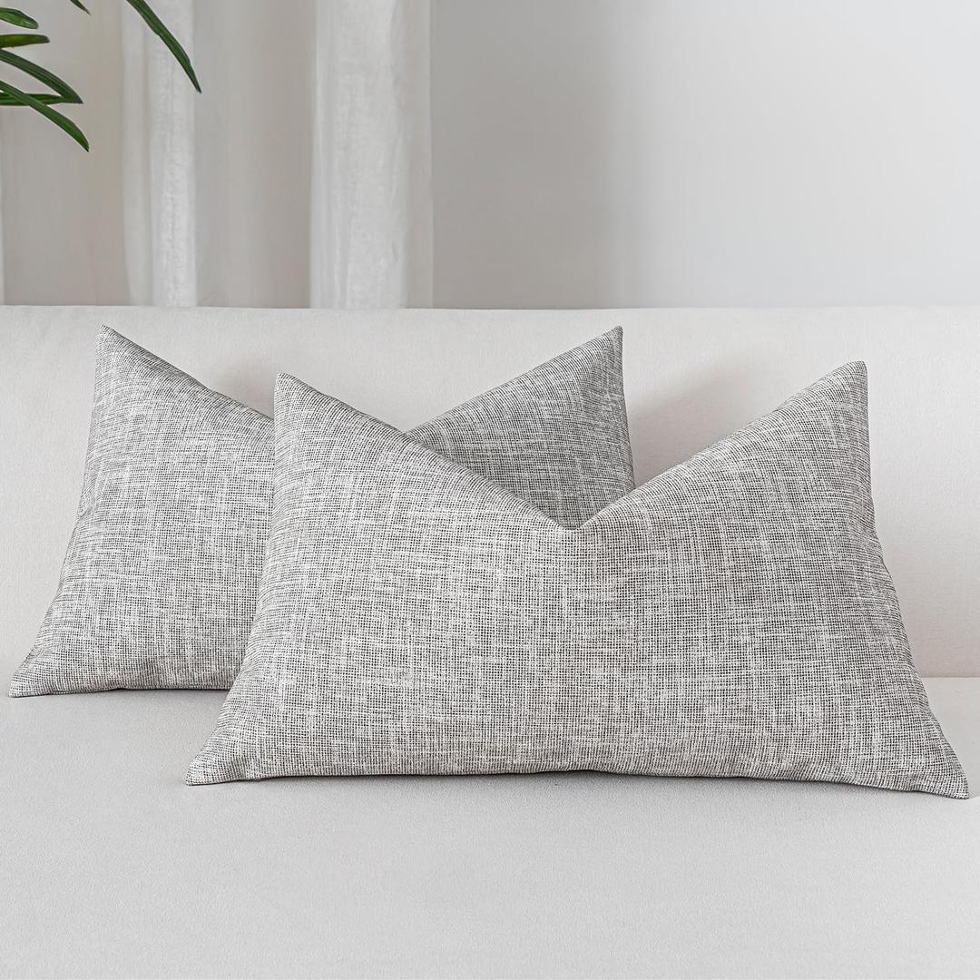 Leather Pillow Covers 12x20 Set of 2 Linen Style Black Lumbar Pillow Covers Neutral Farmhouse Cushion Covers Waterproof Pet Hair Resistant Durable Easy Clean for Home Multi Scene Decor