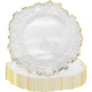 13 Inch Clear Acrylic Charger Plates - Set of 12 Modern & Elegant Plastic Table Mats for Dining Table Settings Transparent Placemats for Parties, Weddings, Holidays & Special Occasions(Design A)