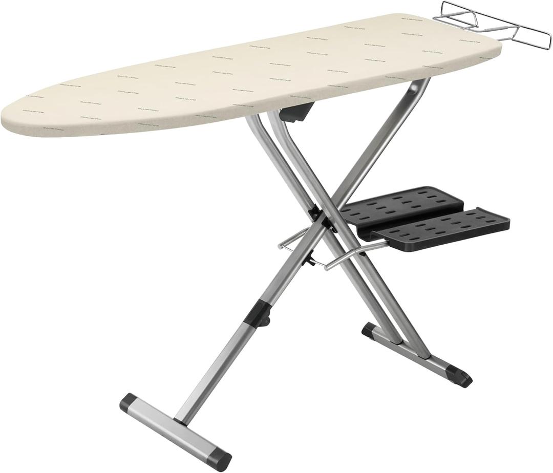 Rowenta Pro Compact Ironing Board with Hanger Rack 18 x 54 Inches Space Saving, Folding, 4 Legs IB9100,Beige