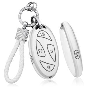 PIFOOG Key Fob Cover Fit for Button Car Keys Shell Case Accessories Bling Keychain Full Covers Protector Girly Women TPU White Silver