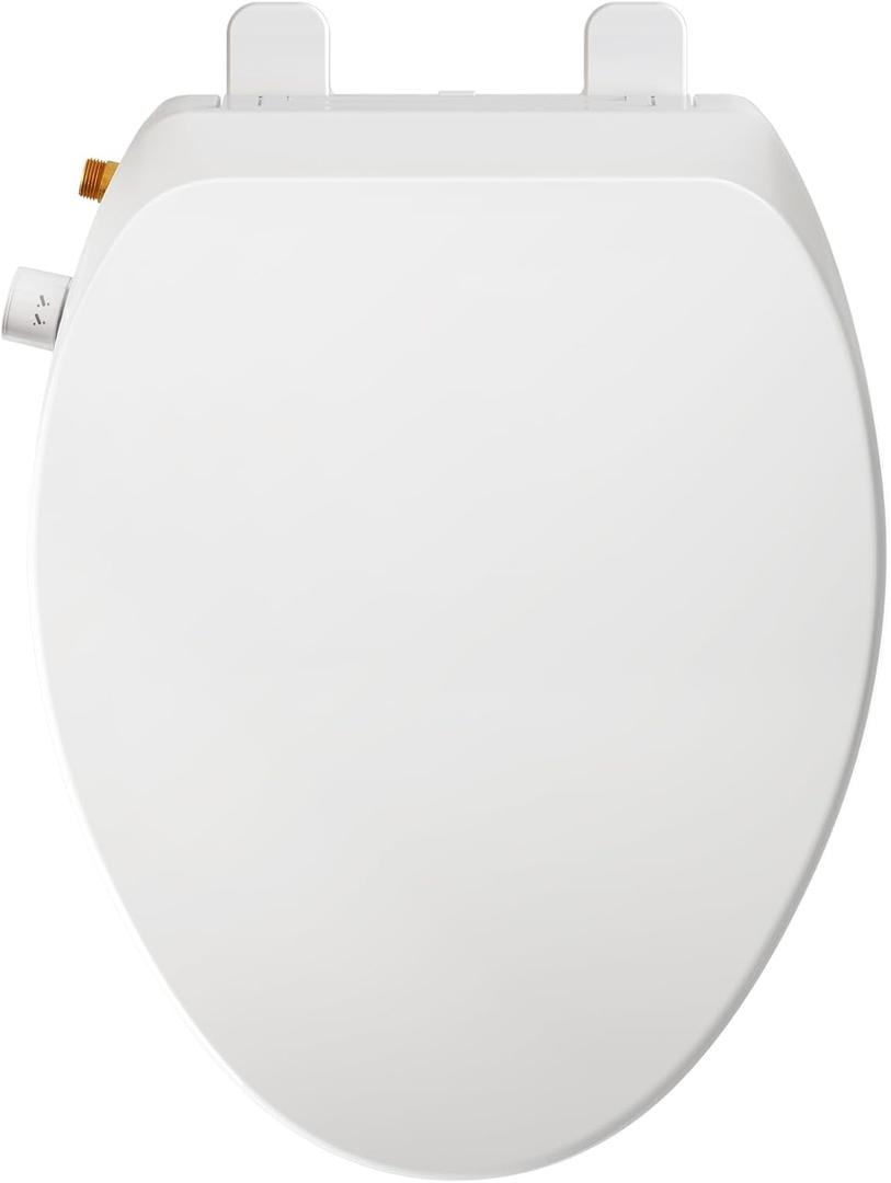 Elongated Bidet Toilet Seat Non-Electric, Slow-Close Lid, Adjustable Water Pressure, Self-Cleaning Dual Nozzles for Frontal & Rear Wash Hygienic Fresh Water Bidet Seat with Brass Inlet (Elongated)