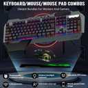 Wireless Gaming Keyboard and Mouse Combo,Rainbow LED Backlit Keyboard with Rechargeable 3800mAh Battery Metal Panel,Removable Wrist Rest Mechanical Feel and 7 Color Mute Gaming Mice for PC PS4 PS5