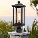 LALUZ Outdoor Post Lights, 1-Light Black Rectangular Post Lights Outdoor with Clear Glass Shade, 18.1'' Modern Farmhouse Anti-Rust Waterproof Lamp Post Light Fixture