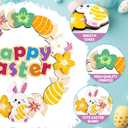 2 x 3D Easter Decoration Wooden Door Wreath for Front Door Sign Happy Easter Bunny Egg Wreath Hanging Wall Decor with Colorful Flowers for Home Indoor Outdoor Party Decor