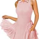 Hragc Women's Mini Flowy Pleated Ruffle Tennis Athletic Dress for Women Summer Polo Golf Dress with Shorts Pockets, Large