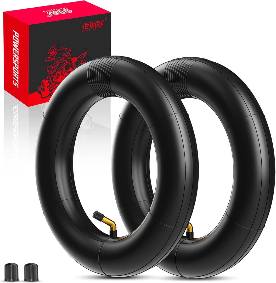 RUTU Inner Tube Set - Heavy-Duty 10x2 10x2.125 Inner Tube Replacement for 2-Wheel Self-Balancing Electric Scooter Kid's Bike, Trike Strollers -TR87 Angled Copper Valve Stem, Butyl Rubber Construction