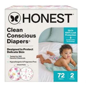 The Honest Company Clean Conscious Diapers® Up to 100% Leak Protection Designed to Protect Delicate Skin Hypoallergenic + Fragrance Free Tutu Cute + Rose Blossom, Size 2, 72 Count