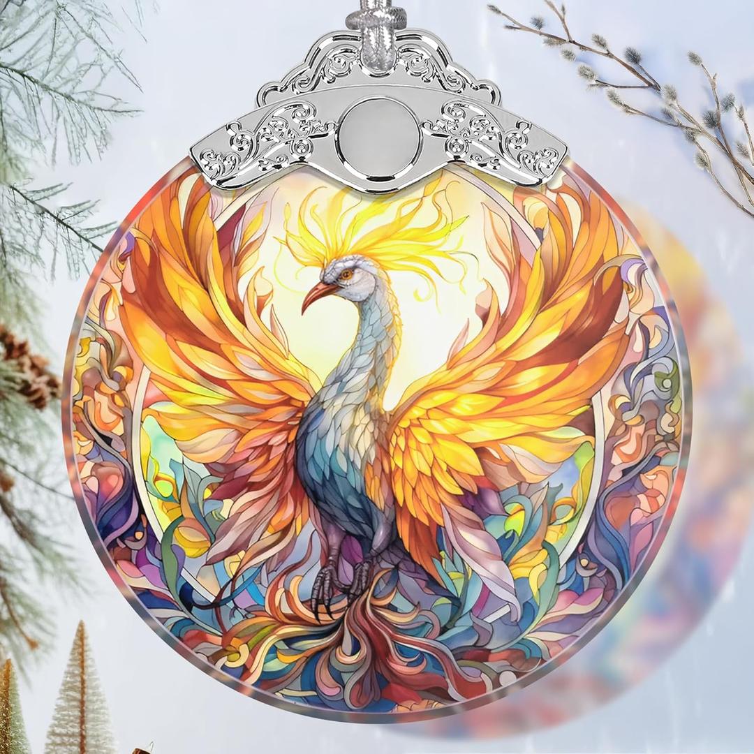 Stained Glass Ornaments - Phoenix Christmas Ornaments - Christmas Decorations for Tree - Holiday Present Ideas - Gift Exchange (Phoenix Spreading Wings)