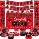 Graduation Decorations Class of 2025 Red and Black Party Decor Set include Congrats Grad Banner Graduation Backdrop Class of 2025 Balloons Party Supplies