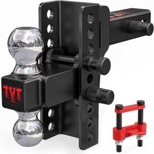 TYT Adjustable Truck Trailer Hitch for 2 inch Receiver, 6" Drop/Rise Tow Hitch with Dual Balls (2" & 2-5/16"),Includes Two Pin Locks & Hitch Tightener