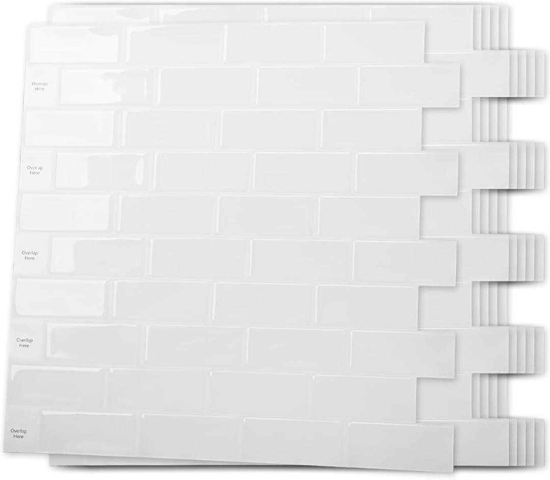 Art3d 10-Sheet Peel and Stick Backsplash Tile for Kitchen - 1212 Stick on Wall Tile for Kitchen Bathroom Countertop Living Room, White Washed