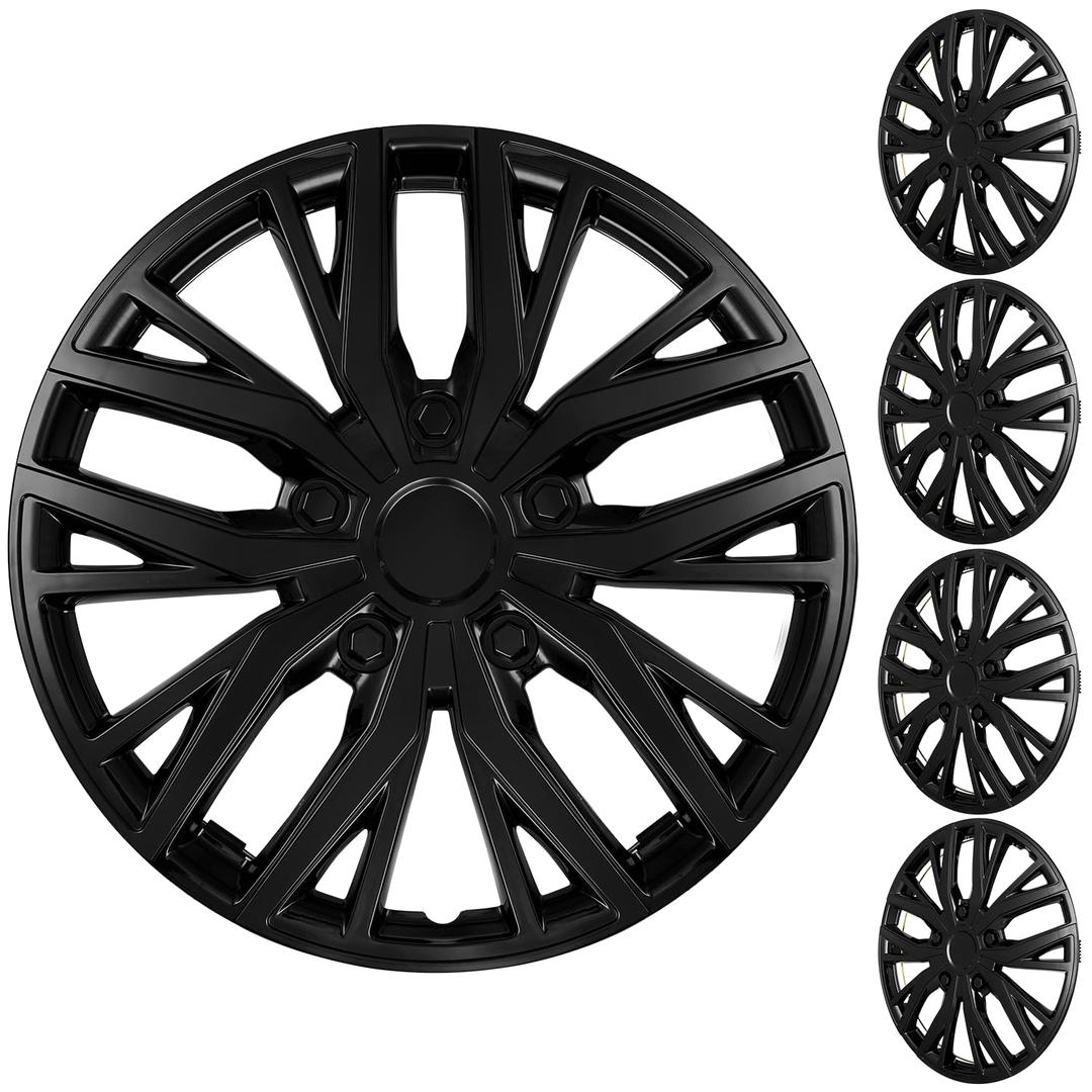 XLAVTIY 4 Pack 14 Inch Grey Black Universal Hubcaps Wheel Covers for Cars, Snap-On R14 Wheel Rim Covers for Most Standard Flat Steel Wheels ((Grey and Black)