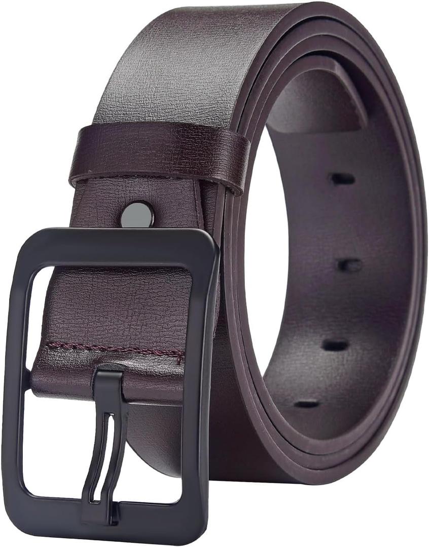 2 x Mens Leather Belt Black Work Casual Dress Jeans Belt with Alloy Prong Buckle (XL-Size 41Length 47"/120cm, Brown)