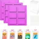 MGWOTH Rice Krispy Treats Making Set: 3PCS Silicone Crispy Cereal Bar Mold with 35 Clear Boxes & Cake Pop Sticks, Small Baking Container for Marshmallow, Christmas Chocolate Dessert Party Packaging