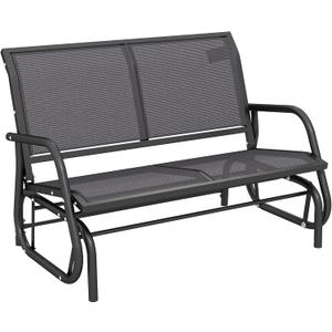 Outsunny 2-Person Outdoor Glider Bench, Patio Double Swing Rocking Chair Loveseat w/Powder Coated Steel Frame for Backyard Garden Porch, Gray (Grey)