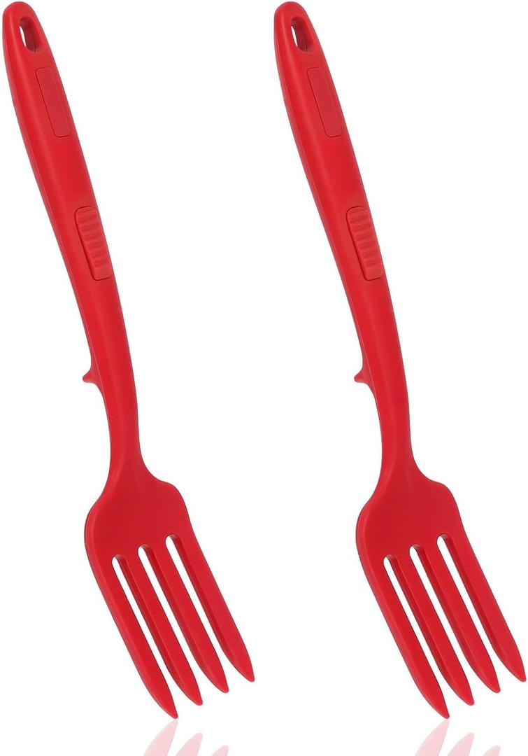2pcs Silicone Flexible Forks, 11.8 Inch Silicone Cooking Fork Heat Resistant Multifunctional Nonstick Blending Fork for Mix Ingredients, Mash Food, Whisk Eggs, Baking(Red)