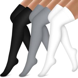 Bluemaple Thigh High Compression Socks for Women and Men Circulation(7 Pairs) Over the Knee-Best Support for Running,Travel, Black/Grey/Pink