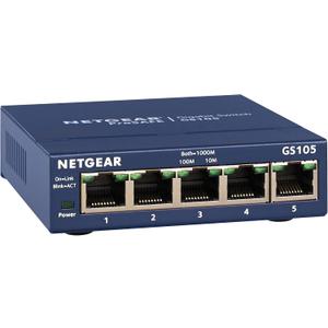 NETGEAR 5-Port Gigabit Ethernet Unmanaged Switch (GS105NA) - Desktop or Wall Mount