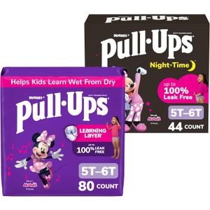 Pull-Ups Day and Night Bundle: Training Pants for Girls, Size 5T-6T (46-60 lbs), 80 Count (2 Packs of 40) & Night-Time Training Pants for Girls, Size 5T-6T (46-60 lbs), 80 Count (2 Packs of 40)