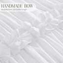 White Ruffle Shower Curtain with Handmade Bow Tie, Linen Vintage Farmhouse Shower Curtain for Bathroom, 72" W x 72" H