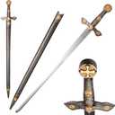 Stainless Steel Medieval Cross Crusader Knight Templar Sword for Collection, Cosplay, Display-32.9 Inch