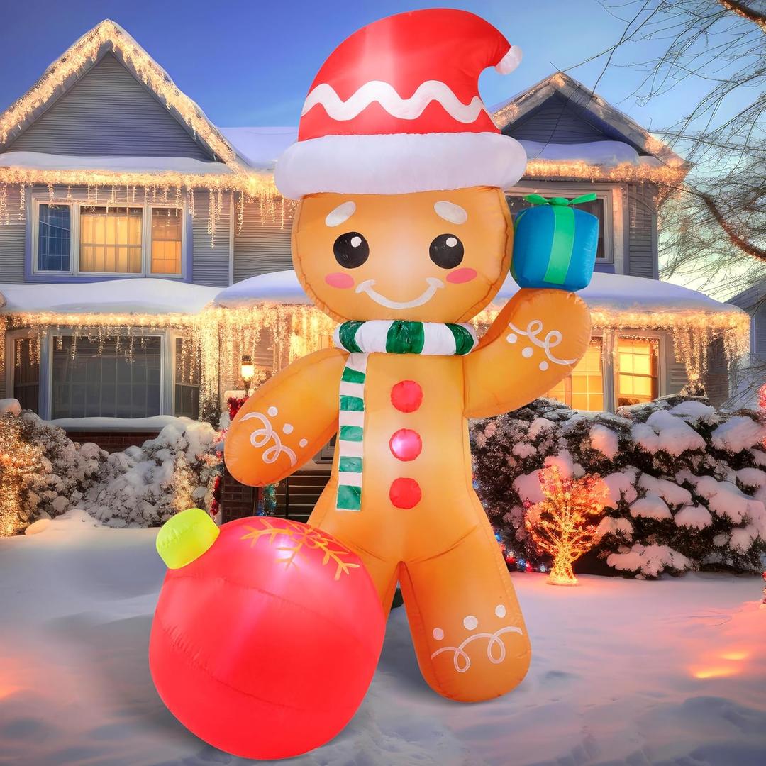 Joiedomi 6 FT Christmas Inflatable Gingerbread Outdoor Decorations, Gingerbread with Ornament Christmas Inflatable with Build-in LEDs, Blow Up Decorations for Xmas Party Indoor Yard Garden Lawn Dcor