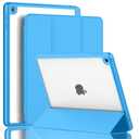 ToaPoia Case for iPad 9th Generation 2021/iPad 8th Generation 2020 10.2 Inch with Pencil Holder, iPad 7th Gen 2019 with Clear Transparent Back, Auto Wake/Sleep Cover (Ocean Blue)