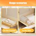 HOUSE AGAIN 16.9" Cutting Board and Dish Drying Rack 2-in-1 for Kitchen, 100% Organic Bamboo Heavy Duty Wood Dishes Organizer Wooden Chopping Board Set with Juice Groove, Included 4 x Silent foot pads