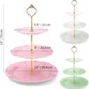 Nexboraque 3 Pack 3 Tier Plastic Cupcake Stand, Dessert Cup Cake Holder Tower Reusable Tiered Serving Tray with Metal Rod Pastry Platter for Wedding, Birthday, Tea Party - White Green Pink