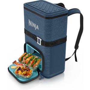 Ninja | Backpack Cooler | FrostVault Go 24 Can Soft Cooler | Leakproof Zipper with Built in Can Opener, 2 Ice Packs & Dry Storage Drawer | for Hiking, Camping & More | Lakeshore Blue | FF124NV