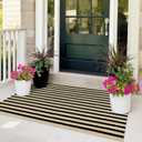 OJIA Washable Outdoor Rug 3'x5', Black and Tan Striped Outdoor Porch Rug Entryway Rugs Indoor Front Door Mat Outside Entrance Cotton Floor Carpet for Entry/Patio/Living Room/Balcony/Deck Decor