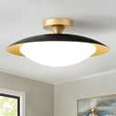Dimmable Modern Mid-Century Ceiling Light, Black and Gold LED Semi Flush Mount Ceiling Light, 5CCT 2700K-6000K Lighting Fixture Ceiling Lamp with Glass Shade for Bedroom Kitchen Living Room, 15.7in