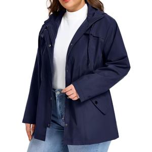 SaphiRose Women's Plus Size Rain Jacket Waterproof Rain Coat Lightweight Windbreaker Raincoats with Hood (Blue, XXL)