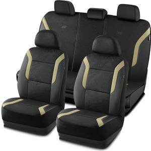 Skechers Memory Foam Car Seat Covers, Air Cool Mesh Thick Seat Covers, Car Seat Full Sets Airbag Compatible, Automotive Comfort Protection for Most Cars,Vans,Trucks, SUVs,Beige