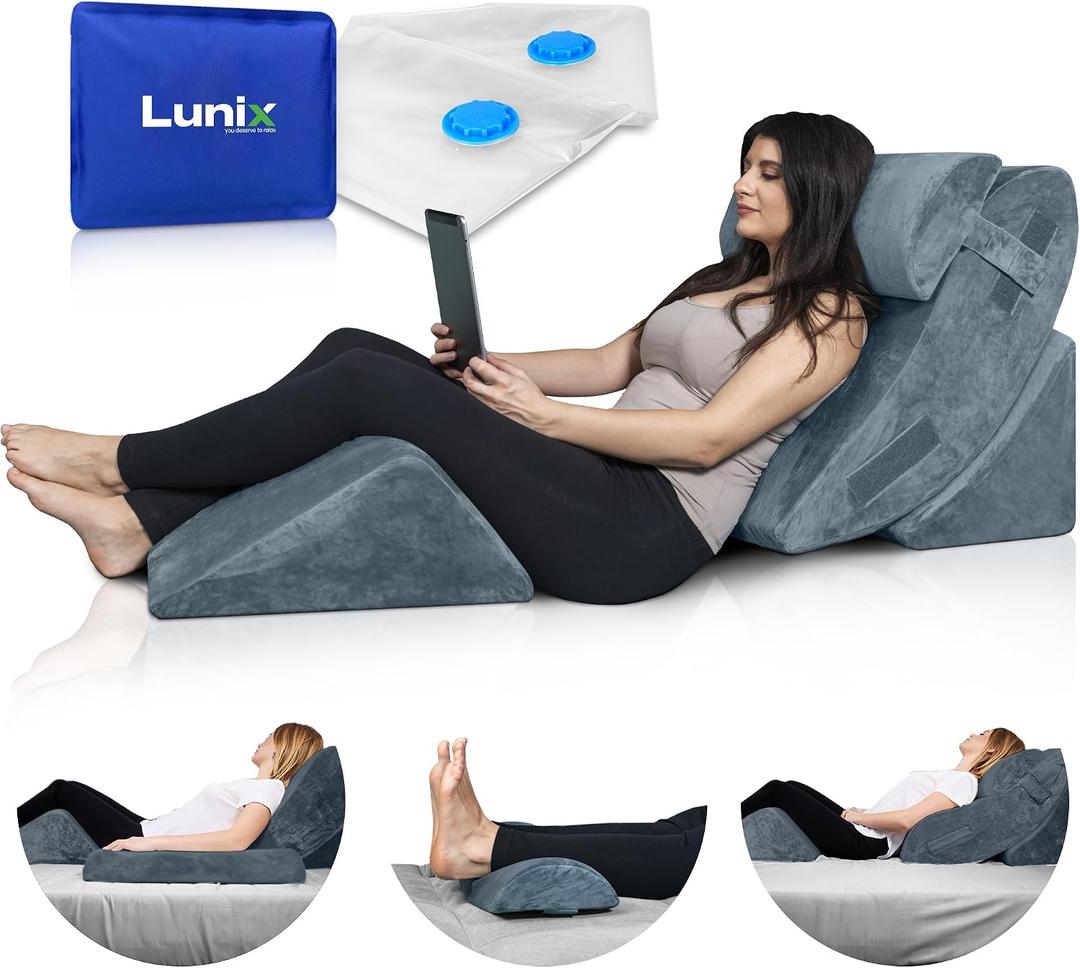 Lunix LX5 4-Piece Support for Shoulder & Upper Body Rest, Orthopedic Bed Wedge Pillow Set, Elevated Memory Foam for Post-Op Recovery & Sleep Comfort, Stone Navy